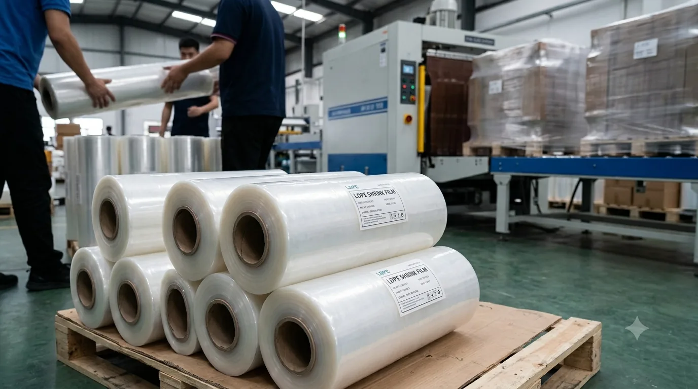 Flexible packaging film rolls in a manufacturing environment